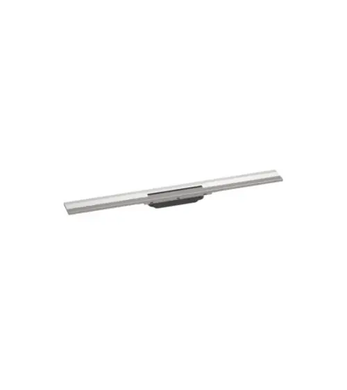 Duschrinne aus gebürstetem Edelstahl mit einer länglichen Form, geeignet für die Wandmontage. Von Hansgrohe, ideal für die Integration in Badezimmerdesigns.